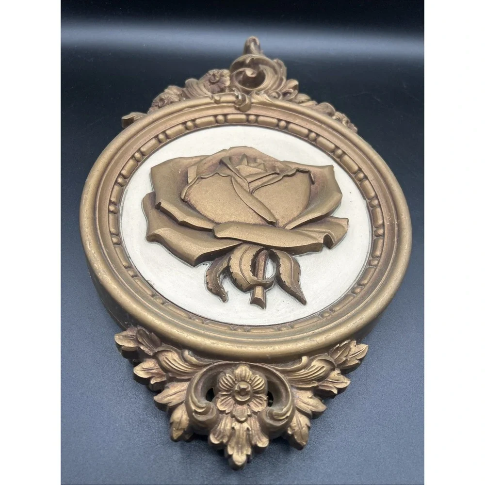 Set‎ Of 4 VTG 70's Dart Syroco Gold Plastic Floral Design Old Hollywood Wall Art